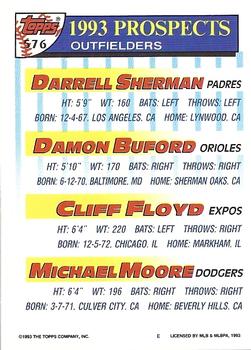 1993 Topps - Gold #576 Darrell Sherman / Damon Buford / Cliff Floyd / Michael Moore Back