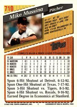 1993 Topps - Gold #710 Mike Mussina Back