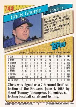 1993 Topps - Gold #744 Chris George Back