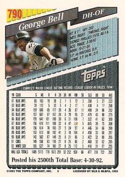 1993 Topps - Gold #790 George Bell Back