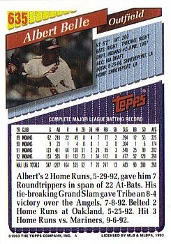 1993 Topps - Gold #635 Albert Belle Back