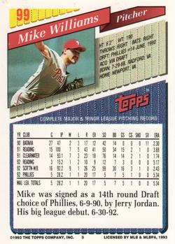 1993 Topps - Gold #99 Mike Williams Back
