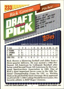 1993 Topps - Inaugural Marlins #233 Rick Greene Back