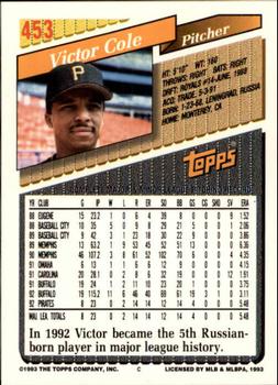 1993 Topps - Inaugural Marlins #453 Victor Cole Back