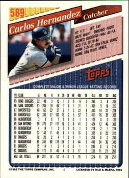 1993 Topps - Inaugural Marlins #589 Carlos Hernandez Back