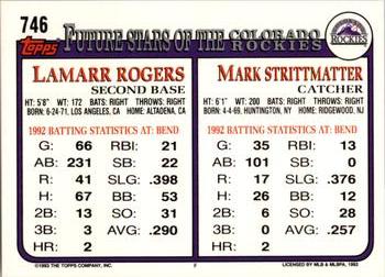 1993 Topps - Inaugural Marlins #746 Mark Strittmatter / Lamarr Rogers Back