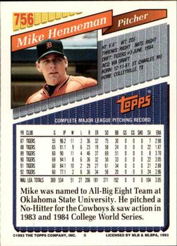1993 Topps - Inaugural Marlins #756 Mike Henneman Back