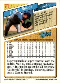 1993 Topps - Inaugural Rockies #71 Ricky Bones Back