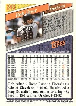 1993 Topps - Inaugural Rockies #243 Rob Deer Back