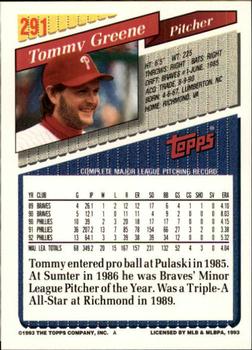 1993 Topps - Inaugural Rockies #291 Tommy Greene Back