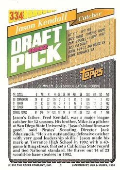 1993 Topps - Inaugural Rockies #334 Jason Kendall Back