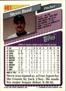 1993 Topps - Inaugural Rockies #461 Steve Reed Back