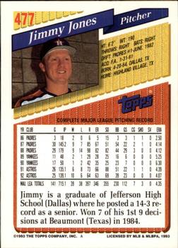 1993 Topps - Inaugural Rockies #477 Jimmy Jones Back