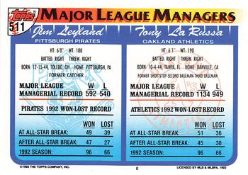 1993 Topps - Inaugural Rockies #511 Tony LaRussa / Jim Leyland Back