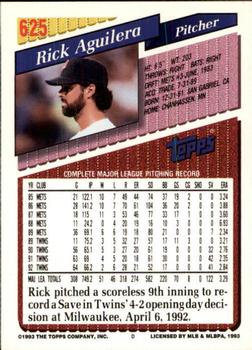 1993 Topps - Inaugural Rockies #625 Rick Aguilera Back