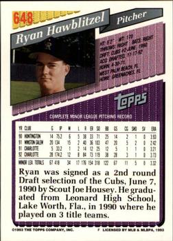 1993 Topps - Inaugural Rockies #648 Ryan Hawblitzel Back