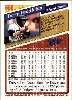 1993 Topps - Inaugural Rockies #650 Terry Pendleton Back