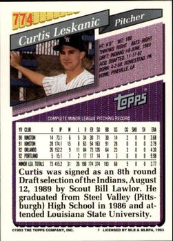 1993 Topps - Inaugural Rockies #774 Curtis Leskanic Back