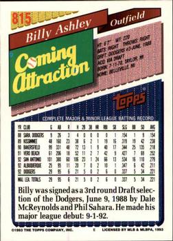1993 Topps - Inaugural Rockies #815 Billy Ashley Back