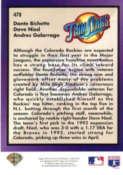 1993 Upper Deck - Gold Hologram #478 Dante Bichette / Dave Nied / Andres Galarraga Back