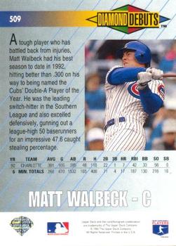 1993 Upper Deck - Gold Hologram #509 Matt Walbeck Back