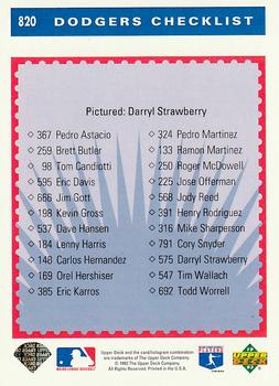 1993 Upper Deck - Gold Hologram #820 Darryl Strawberry Back