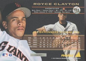 1994 Pinnacle - Artist's Proofs #111 Royce Clayton Back