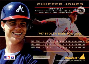 1994 Pinnacle - Artist's Proofs #236 Chipper Jones Back
