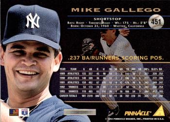 1994 Pinnacle - Artist's Proofs #451 Mike Gallego Back
