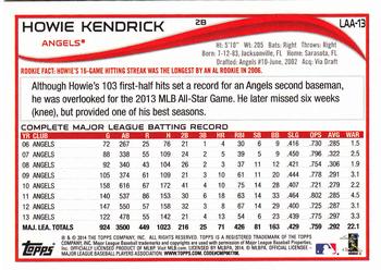 2014 Topps Los Angeles Angels #LAA-13 Howie Kendrick Back