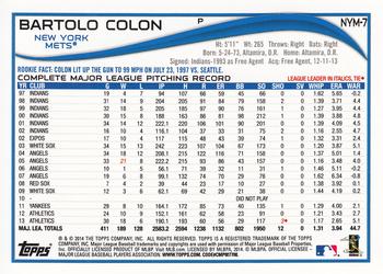 2014 Topps New York Mets #NYM-7 Bartolo Colon Back