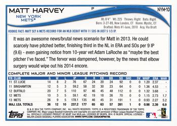 2014 Topps New York Mets #NYM-10 Matt Harvey Back