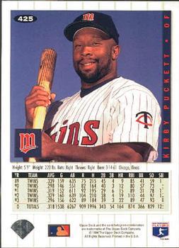 1994 Collector's Choice - Gold Signature #425 Kirby Puckett Back