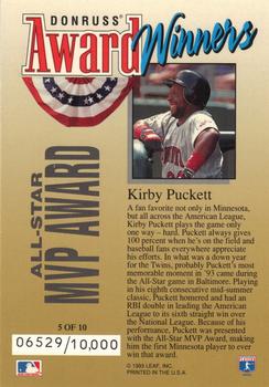 1994 Donruss - Award Winners Jumbo #5 Kirby Puckett Back