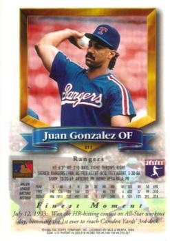 1994 Finest - Jumbos #211 Juan Gonzalez Back