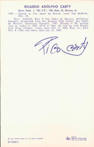 1968 Dexter Press Atlanta Braves #5 Rico Carty Back