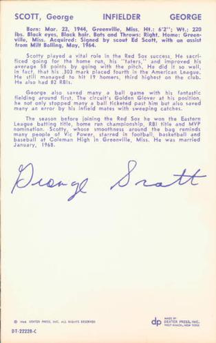 1968 Dexter Press Boston Red Sox #11 George Scott Back