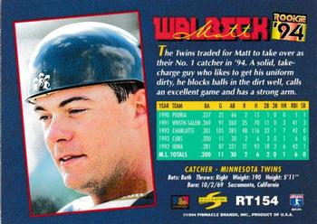 1994 Score Rookie & Traded - Gold Rush #RT154 Matt Walbeck Back