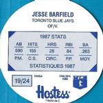 1988 Hostess Potato Chips Discs #19 Jesse Barfield Back
