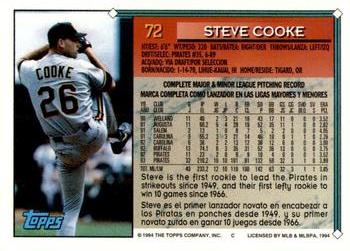 1994 Topps Bilingual #72 Steve Cooke Back