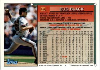 1994 Topps Bilingual #89 Bud Black Back