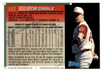 1994 Topps Bilingual #183 Rob Dibble Back