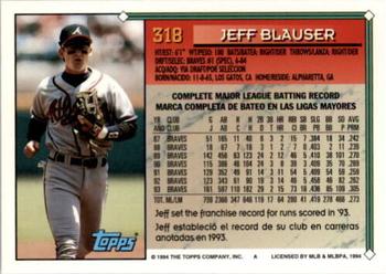 1994 Topps Bilingual #318 Jeff Blauser Back