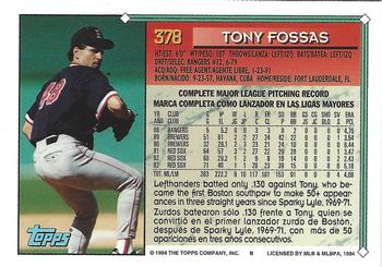 1994 Topps Bilingual #378 Tony Fossas Back
