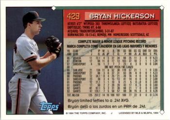 1994 Topps Bilingual #429 Bryan Hickerson Back