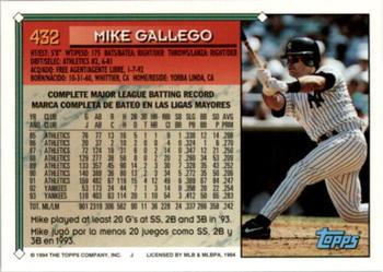 1994 Topps Bilingual #432 Mike Gallego Back