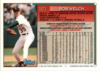 1994 Topps Bilingual #521 Bob Welch Back