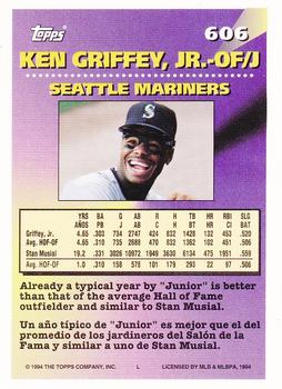 1994 Topps Bilingual #606 Ken Griffey, Jr. Back