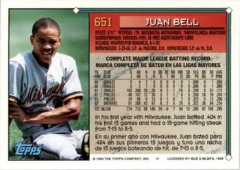 1994 Topps Bilingual #651 Juan Bell Back