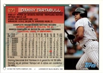 1994 Topps Bilingual #670 Danny Tartabull Back